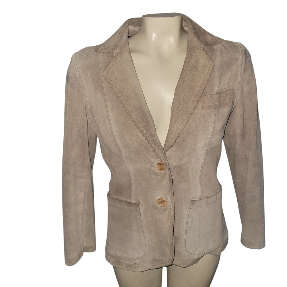 Split Ends‎ Vintage Suede Leather Blazer Jacket Tan Women's Button Front Classic